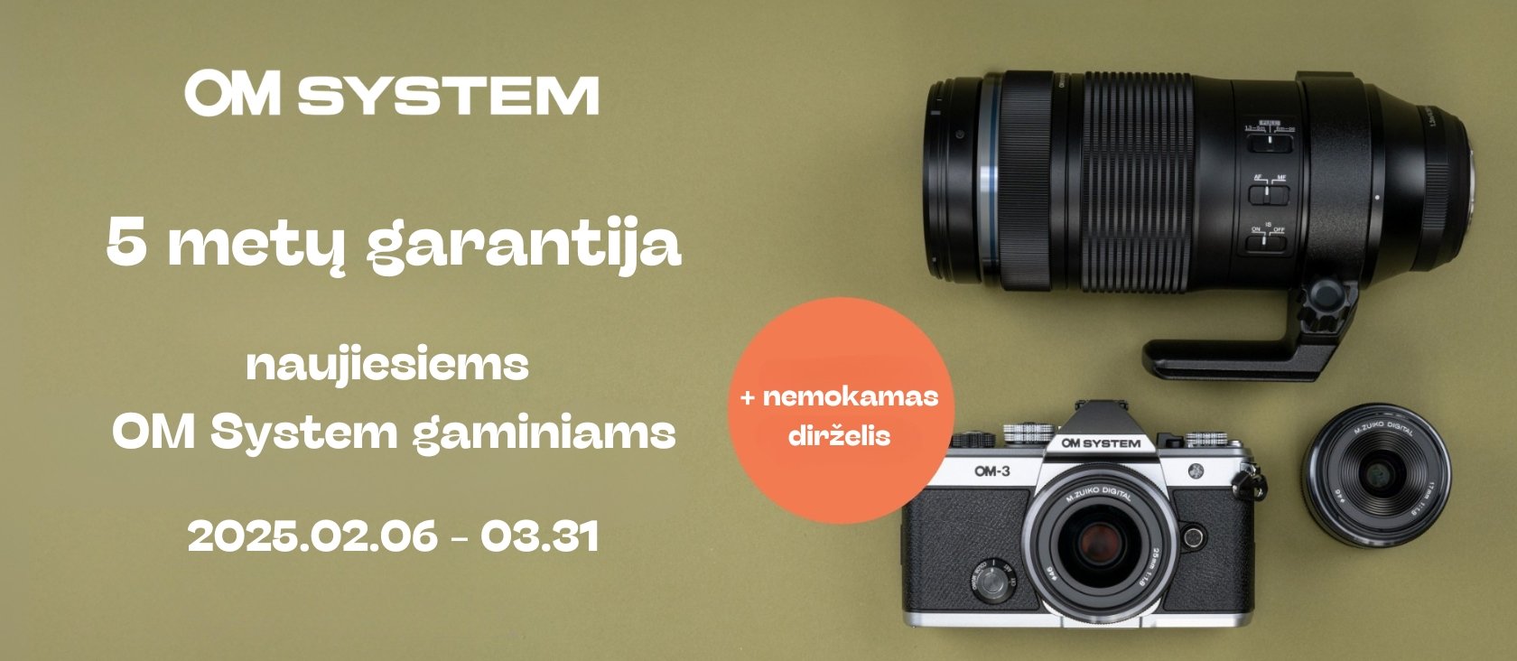 OM System OM-3 ir naujųjų objektyvų akcija: 5 metų garantija + nemokamas dirželis