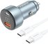 Foneng C18 1xUSB-A, 1xUSB-C 2.4A 48W car charger (grey) + USB-C to USB-C cable