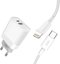 Wall Charger with Lightning Cable XO L64 20W, QC3.0, PD (white)