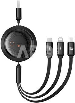 3-in-1 Baseus Free2Draw USB to M+L+C 100W cable, 1.1 m (black)