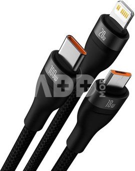 3in1 USB cable Baseus Flash Series 2, USB-C + micro USB + Lightning, 100W, 1.2m (black)