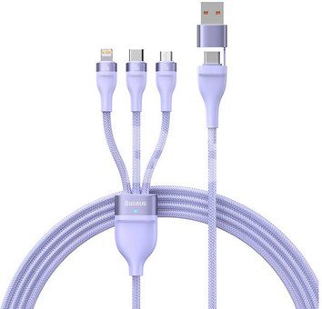 3in1 USB cable Baseus Flash Series 2, USB-C + micro USB + Lightning, 100W, 1.5m (purple)
