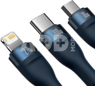 3in1 USB cable Baseus Flash Series, USB-C + micro USB + Lightning, 100W, 1.2m (blue)