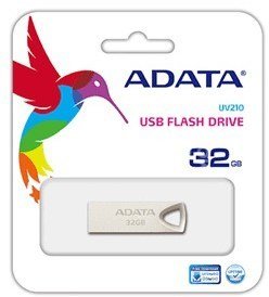 A-DATA FlashDrive AUV210 32GB Metal Golden USB 2.0 Flash Drive, Retail