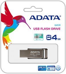 A-DATA FlashDrive UV131 64GB Chromium Grey USB 3.0 Flash Drive, Retail