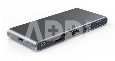 Adapteris USB-C - HDMI, 2x USB 3.0, SD, TF, PD60W + M.2 NGFF SSD dėklas