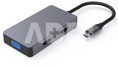 Adapteris USB Type-C - 2x HDMI, 1x VGA, 1x USB Type-A, 1x USB Type-C PD60W