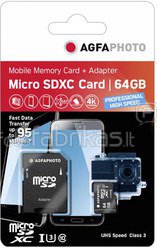 AgfaPhoto MicroSDXC UHS I 64GB Prof. High Speed U3 + Adapter
