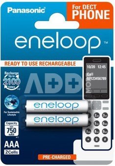 1x2 Panasonic Eneloop Micro AAA 750 mAh DECT BK-4MCCE/2DE