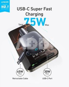 Anker Nano Car Charger (75W, USB-C Port, Built-In Retractable USB-C Cable)