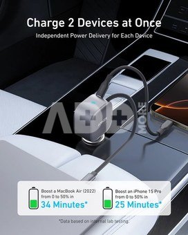 Anker Nano Car Charger (75W, USB-C Port, Built-In Retractable USB-C Cable)