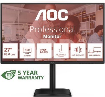 AOC Q27E4CV | 27 " | IPS | QHD | 16:9 | 120 Hz | 4 ms | 2560 x 1440 pixels | 350 cd/m&sup2; | HDMI ports quantity 1 | Black