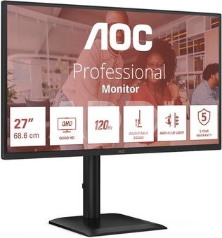 AOC Q27E4CV | 27 " | IPS | QHD | 16:9 | 120 Hz | 4 ms | 2560 x 1440 pixels | 350 cd/m&sup2; | HDMI ports quantity 1 | Black