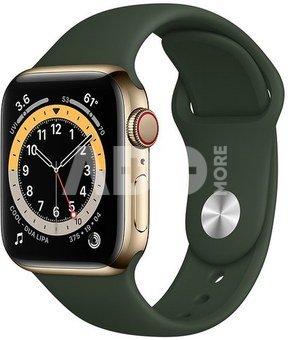 Apple Watch 6 GPS + Cellular 40mm Stainless Steel Sport Band, gold/cyprus green (M06V3EL/A)