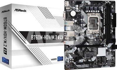 ASRock B760M-HDV/M.2 D4 Processor family Intel, Processor socket LGA1700, DDR4 DIMM, Memory slots 2, Supported hard disk drive interfaces SATA, M.2, Number of SATA connectors 4, Chipset Intel B760, Micro ATX