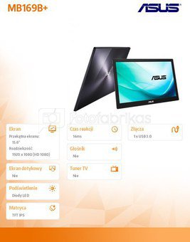 ASUS LCD MB169B+ FHD Portable USB-powered monitor 15.6" Wide IPS/16:9/1920x1080/0.179/700:1/14ms/200cdqm/H=160 V=160/USB3.0/Silver-Black Asus