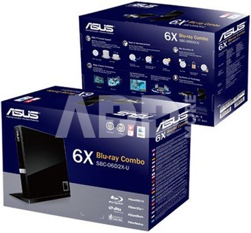 ASUS SBC-06D2X-U External Slim Blu-ray Drive, Black, BDXL support, 6X Blu-ray reading speed, USB 2.0