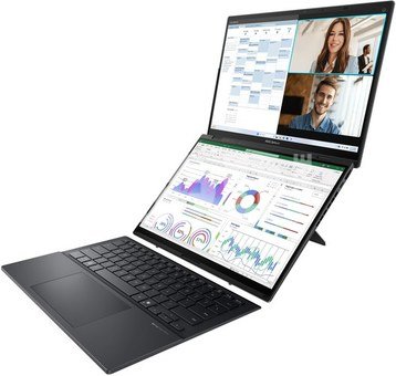 Asus Zenbook Duo UX8406CA-PZ009W | Basalt Gray | 14 " | OLED | Touchscreen | 3K | 2880 x 1800 pixels | Glossy | Intel Core Ultra 9 | 285H | 32 GB | LPDDR5X | Solid-state drive capacity 2000 GB | Intel Arc Graphics | Windows 11 Home | 802.11be | Bluetooth version 5.4 | Keyboard language English