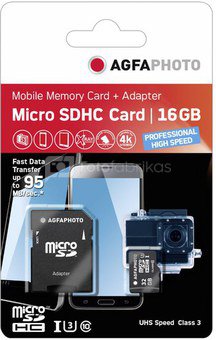 AgfaPhoto MicroSDHC UHS I 16GB Prof. High Speed U3 + Adapter