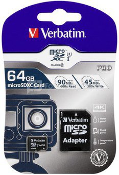 Verbatim microSDXC Pro 64GB Class 10 UHS-I incl Adapter