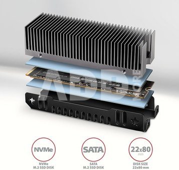 AXAGON Aluminum passive cooler for single and double-sided M.2 SSDs size 2280, height 24 mm | CLR-M2XT