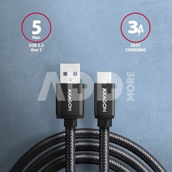 AXAGON BUCM3-AM10AB SPEED cable USB-C <-> USB-A, 1m, USB 3.2 Gen 1, 3A, ALU, braid