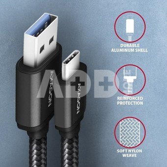 AXAGON BUCM3-AM10AB SPEED cable USB-C <-> USB-A, 1m, USB 3.2 Gen 1, 3A, ALU, braid