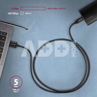 AXAGON BUCM3-AM10AB SPEED cable USB-C <-> USB-A, 1m, USB 3.2 Gen 1, 3A, ALU, braid