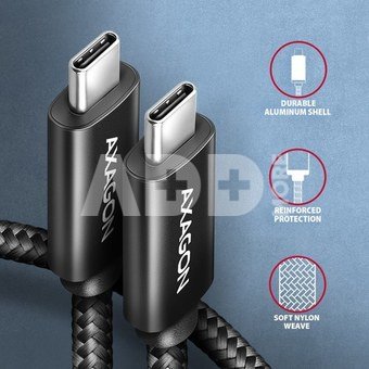 AXAGON BUCM2-CM20AB CHARGE cable USB-C <-> USB-C, 2m, Hi-Speed USB, PD 240W 5A, ALU, braid