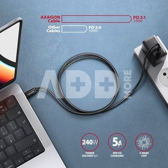 AXAGON BUCM2-CM20AB CHARGE cable USB-C <-> USB-C, 2m, Hi-Speed USB, PD 240W 5A, ALU, braid