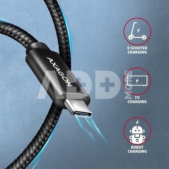 AXAGON BUCM2-CM20AB CHARGE cable USB-C <-> USB-C, 2m, Hi-Speed USB, PD 240W 5A, ALU, braid