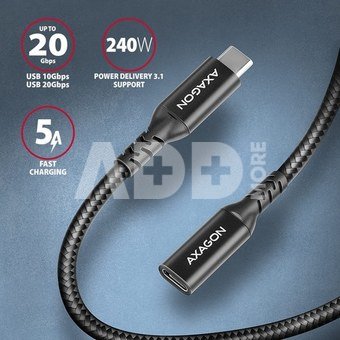 AXAGON BUCM32-CF05AB extensions cable USB-C (M) <-> USB-C (F), 0.5m, USB 20Gbps PD 240W 5A