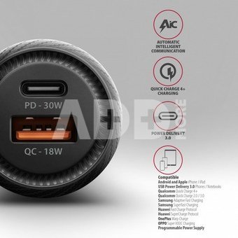 AXAGON PWC-PQ48 Car charger 48W, USB-A + USB-C, PD3.0/PPS/QC4+/SFC, Black