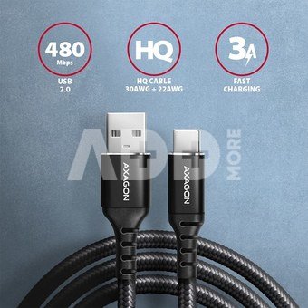AXAGON Data and charging cable, 1.5 m | BUCM-AM15AB | USB Type-C to USB Type-A