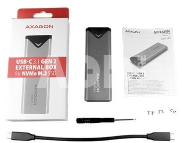 AXAGON External SuperSpeed+ USB-C metal box for M.2 NVMe SSD disks having sizes of up 42 to 80 mm