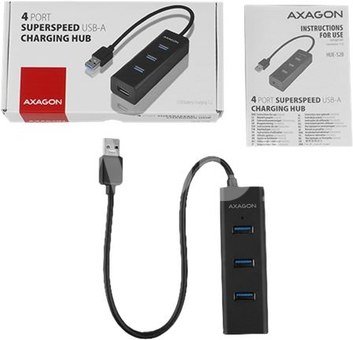AXAGON Four-port USB 3.0 hub with fast charging and power support | HUE-S2B