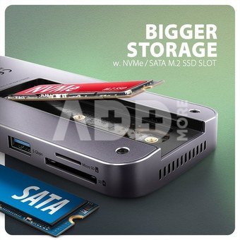 AXAGON HMC-12GM2 USB hub 12in1 10Gbps HDMI DP LAN M.2