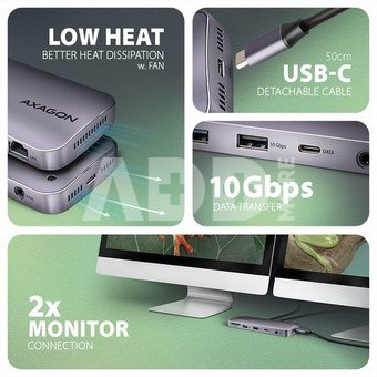AXAGON HMC-12GM2 USB hub 12in1 10Gbps HDMI DP LAN M.2