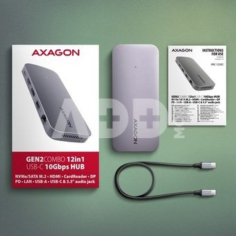 AXAGON HMC-12GM2 USB hub 12in1 10Gbps HDMI DP LAN M.2