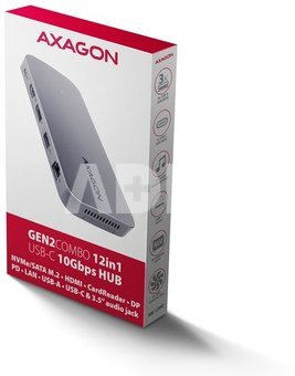 AXAGON HMC-12GM2 USB hub 12in1 10Gbps HDMI DP LAN M.2