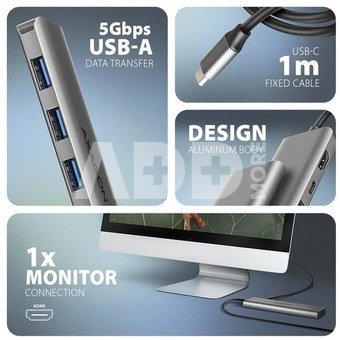 AXAGON HMC-5H USB hub 5in1 5Gb ps, 3xUSB, HDMI, PD100W