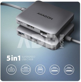 AXAGON HMC-5HL 2xUSB-A 4K HDMI GLAN PD100W USB-C 15cm