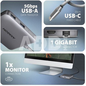 AXAGON HMC-5HL 2xUSB-A 4K HDMI GLAN PD100W USB-C 15cm
