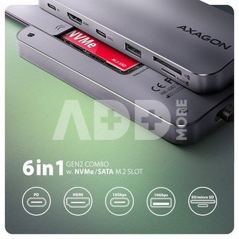 AXAGON HMC-6GM2 USB hub 6in1 10Gbps HDMI M.2 NVME PD
