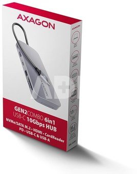 AXAGON HMC-6GM2 USB hub 6in1 10Gbps HDMI M.2 NVME PD