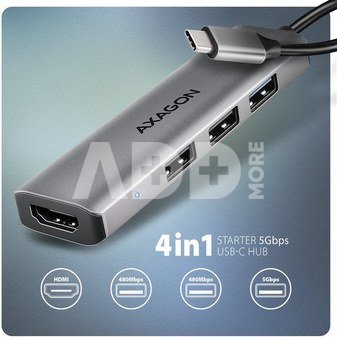 AXAGON HMC-H3A USB hub 4in1 5Gbps HDMI 3xUSB-A USB-