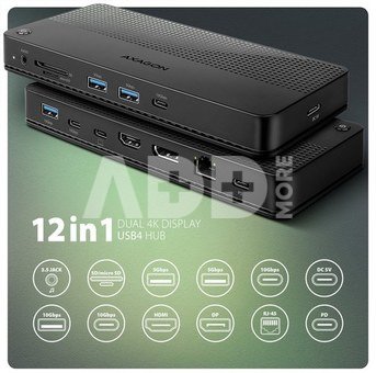 AXAGON HMC-U4 USB hub 12in1 40Gbps LAN HDMI DP PD