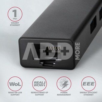 AXAGON Hub HMA-GL3A 3x USB-A + GLAN, USB3.2 Gen 1, metal, 20cm USB-A cable