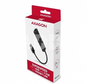 AXAGON Hub HMA-GL3A 3x USB-A + GLAN, USB3.2 Gen 1, metal, 20cm USB-A cable