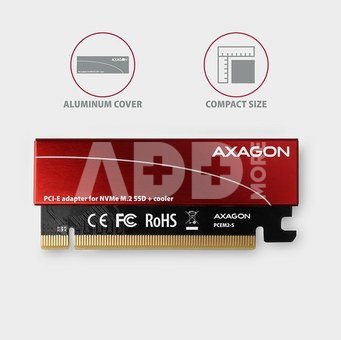 AXAGON PCEM2-S PCI-E 3.0 16x - M.2 SSD NVMe, up to 80mm SSD, low profile, cooler